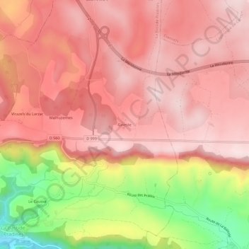Mapa topográfico Gineste, altitude, relevo