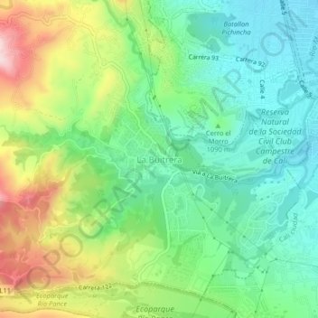 Mapa topográfico La Buitrera, altitude, relevo