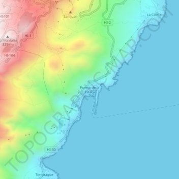 Mapa topográfico Puerto de la Estaca, altitude, relevo