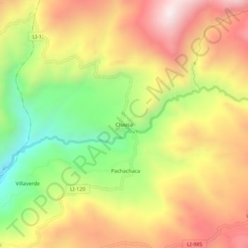 Mapa topográfico Chazca, altitude, relevo