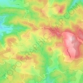 Mapa topográfico Sauvergues, altitude, relevo