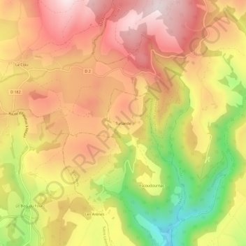 Mapa topográfico Turlande, altitude, relevo