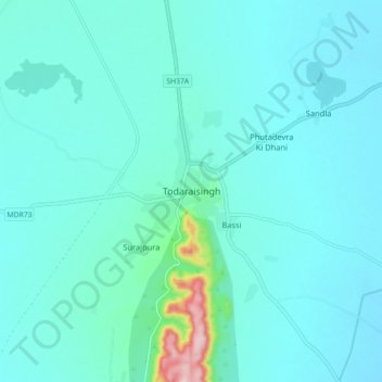 Mapa topográfico Todaraisingh, altitude, relevo