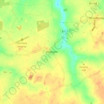 Mapa topográfico Horham, altitude, relevo