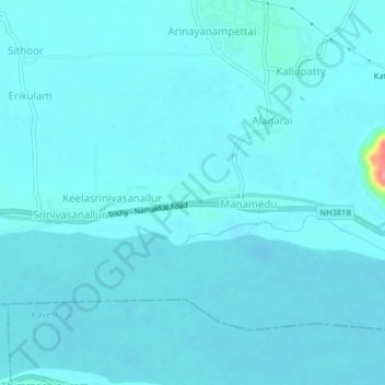 Mapa topográfico Kodiyampalayam, altitude, relevo