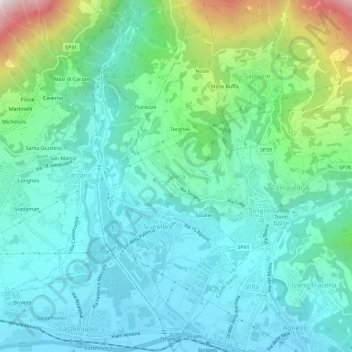 Mapa topográfico Spera, altitude, relevo