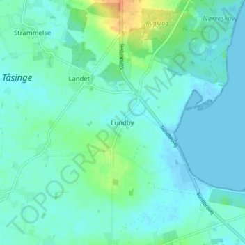 Mapa topográfico Lundby, altitude, relevo