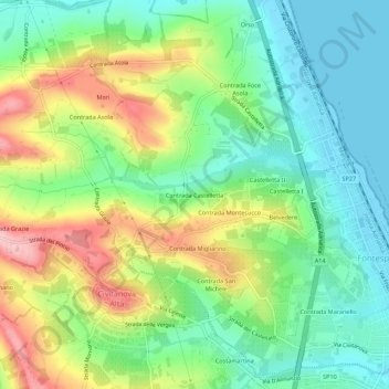 Mapa topográfico Contrada Castelletta, altitude, relevo