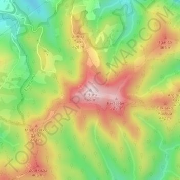 Mapa topográfico Aldura, altitude, relevo