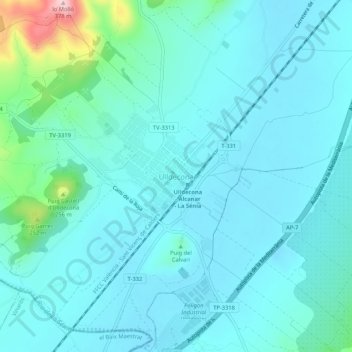 Mapa topográfico Ulldecona, altitude, relevo