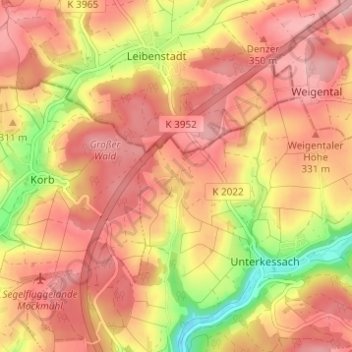 Mapa topográfico Volkshausen, altitude, relevo