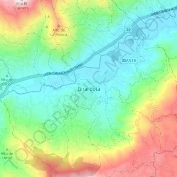Mapa topográfico Girardota, altitude, relevo