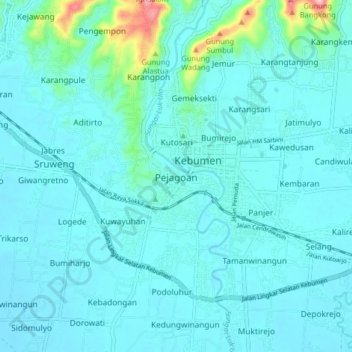 Mapa topográfico Pejagoan, altitude, relevo