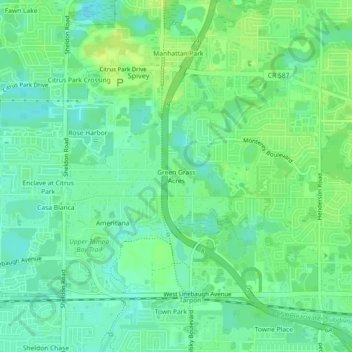 Mapa topográfico Green Grass Acres, altitude, relevo