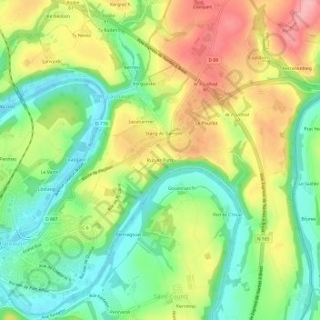 Mapa topográfico Run Ar Puns, altitude, relevo