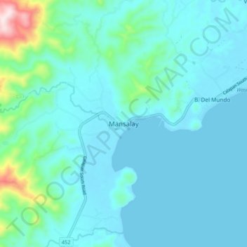 Mapa topográfico Mansalay, altitude, relevo