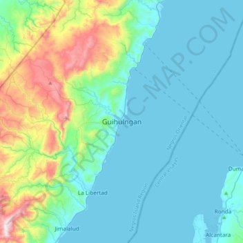 Mapa topográfico Guihulngan, altitude, relevo