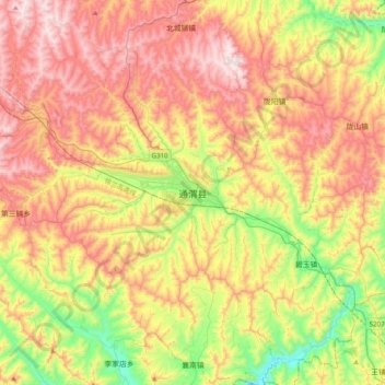 Mapa topográfico 通渭县, altitude, relevo