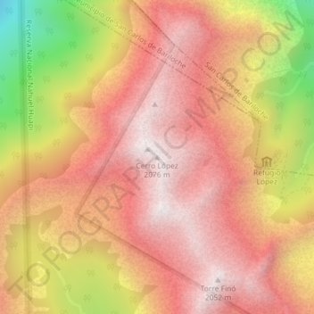 Mapa topográfico Cerro López, altitude, relevo