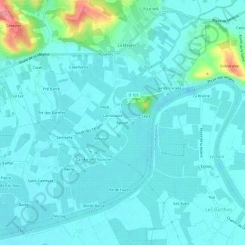 Mapa topográfico Rouzet, altitude, relevo