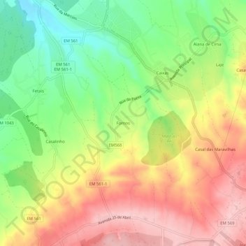 Mapa topográfico Fornos, altitude, relevo
