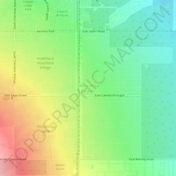 Mapa topográfico Sierra Vista Estates, altitude, relevo