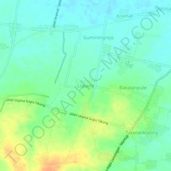Mapa topográfico Lopang, altitude, relevo