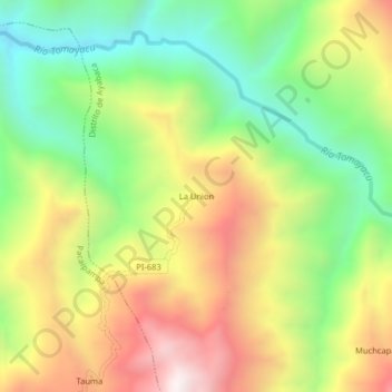 Mapa topográfico La Union, altitude, relevo