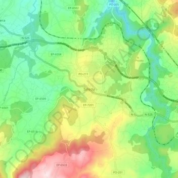 Mapa topográfico Silleda, altitude, relevo