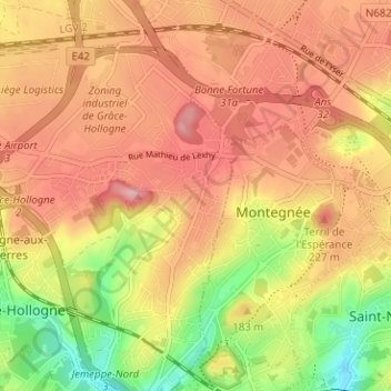 Mapa topográfico Grâce-Berleur, altitude, relevo