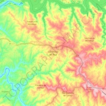 Mapa topográfico São Pedro de Alva, altitude, relevo