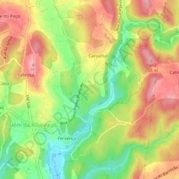 Mapa topográfico Cerrada das Pias, altitude, relevo