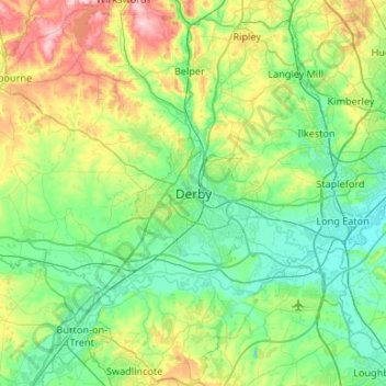 Mapa topográfico Derby, altitude, relevo