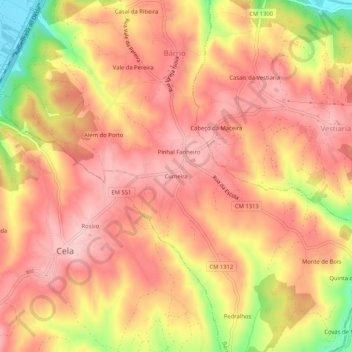 Mapa topográfico Cumeira, altitude, relevo