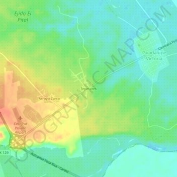 Mapa topográfico Tepetates, altitude, relevo