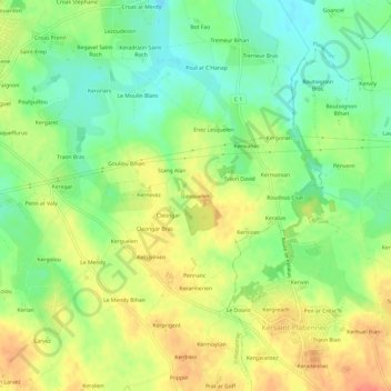Mapa topográfico Lesquelen, altitude, relevo