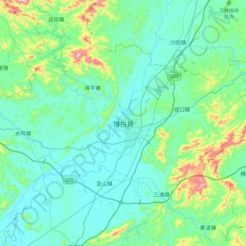 Mapa topográfico 博白县, altitude, relevo