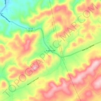 Mapa topográfico Pullontown, altitude, relevo