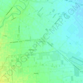 Mapa topográfico Pisignano, altitude, relevo