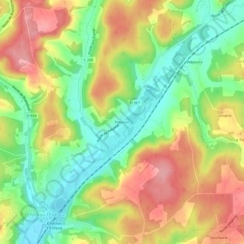 Mapa topográfico Preyssac, altitude, relevo
