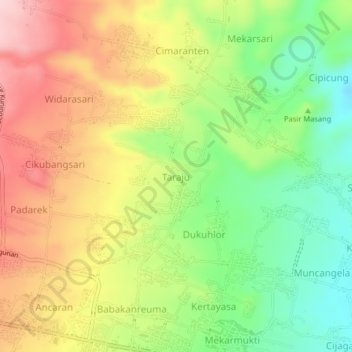 Mapa topográfico Taraju, altitude, relevo