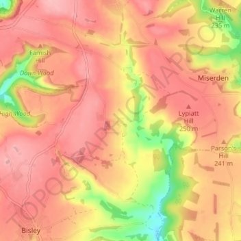Mapa topográfico Througham, altitude, relevo