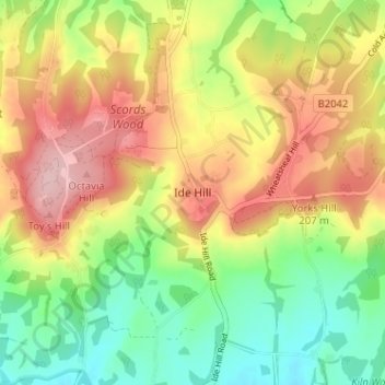 Mapa topográfico Ide Hill, altitude, relevo