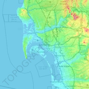 Mapa topográfico San Diego, altitude, relevo