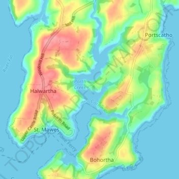 Mapa topográfico Percuil, altitude, relevo