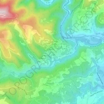 Mapa topográfico Mas de Lafont, altitude, relevo