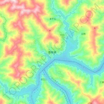 Mapa topográfico 蔗香镇, altitude, relevo