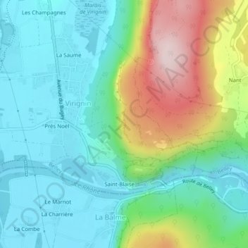 Mapa topográfico La Balme Noire, altitude, relevo