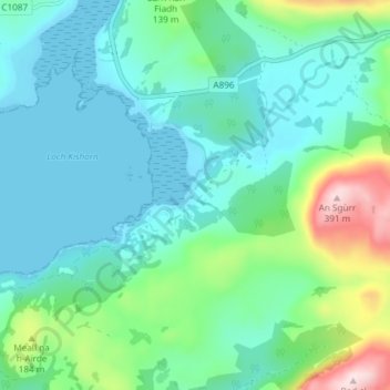 Mapa topográfico Achintraid, altitude, relevo