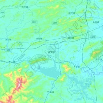 Mapa topográfico 分宜县, altitude, relevo